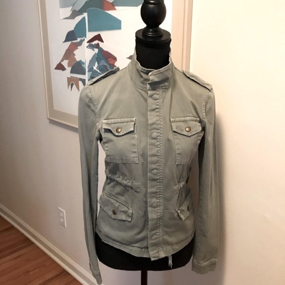Melville Military Style Collarless Cropped Utility Jacket Size S